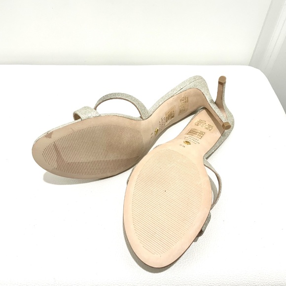 Stuart Weitzman Soiree Sleek 75 Slide Sandals Stiletto Heel Silver Leather Pumps - Picture 10 of 11